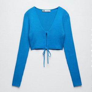 Blue Zara Ribbed Knit Long Sleeve Sz Small